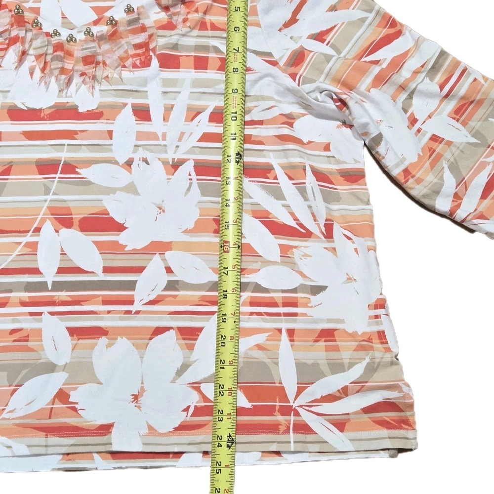 Alfred Dunner Woman Shirt Stretch Orange Stripe Floral Stud Fringe Collar Sz 2x - Picture 8 of 12